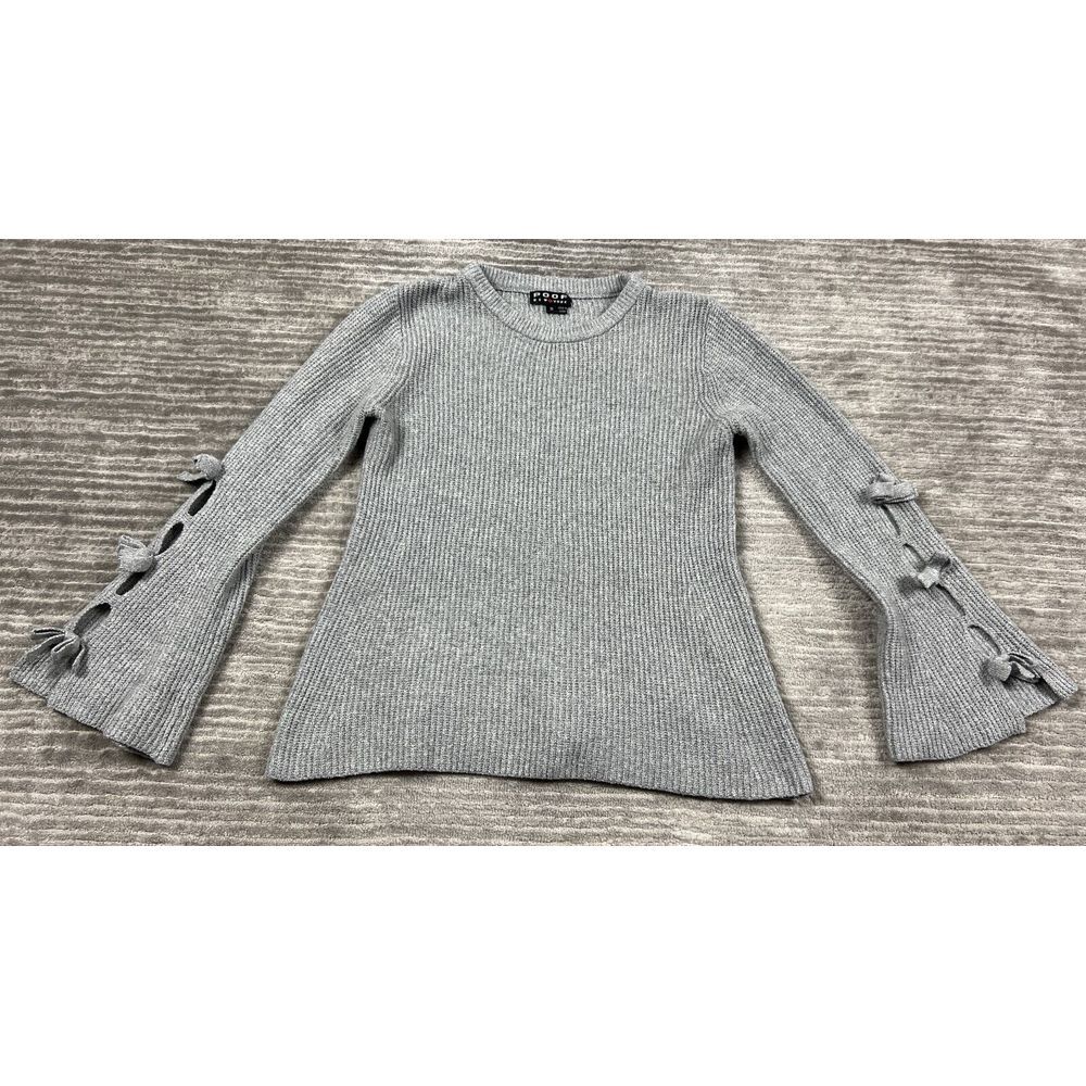 Poof New York Sweater Womens Small Gray Long Sleeve Cotton Blend Bow